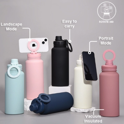 Custom Stainless Steel Water Bottle Magnetic Phone Holder lid